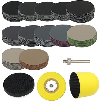 VIBRATITE Pack of 184 Sanding Discs 50 mm Velcro Wet Dry Sandpaper Silicon Carbide Grit 60-10000 1/4 Inch Shank Sanding Block Included Detail Polishing for Wood Metal Glass Jewellery