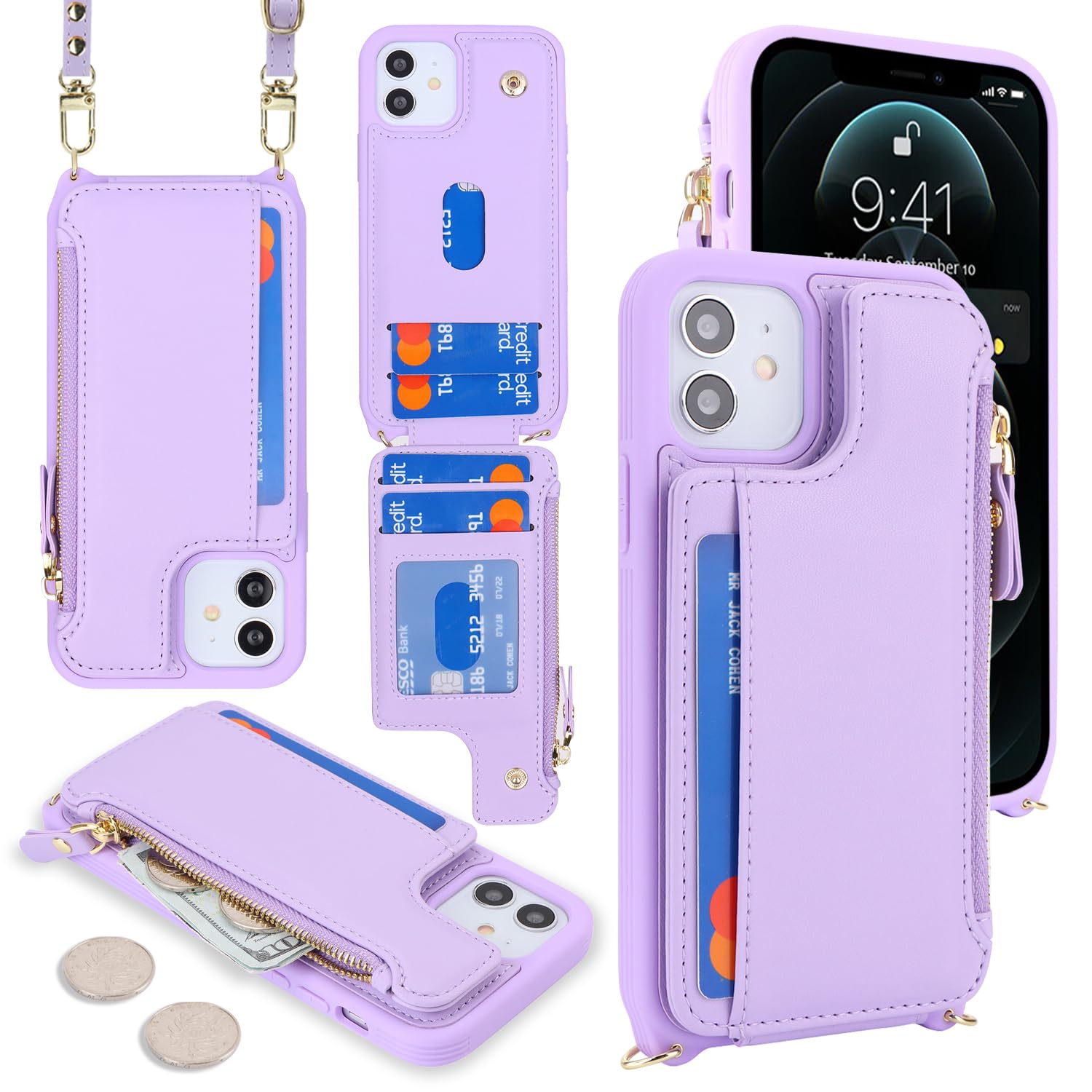 SailorTech for iPhone 12 Phone Case with Credit Card Holder for Women iPhone 12 Pro Leather Case Wallet Crossbody with Credit Card Slots Zipper Shockproof Case for Men - Image 3