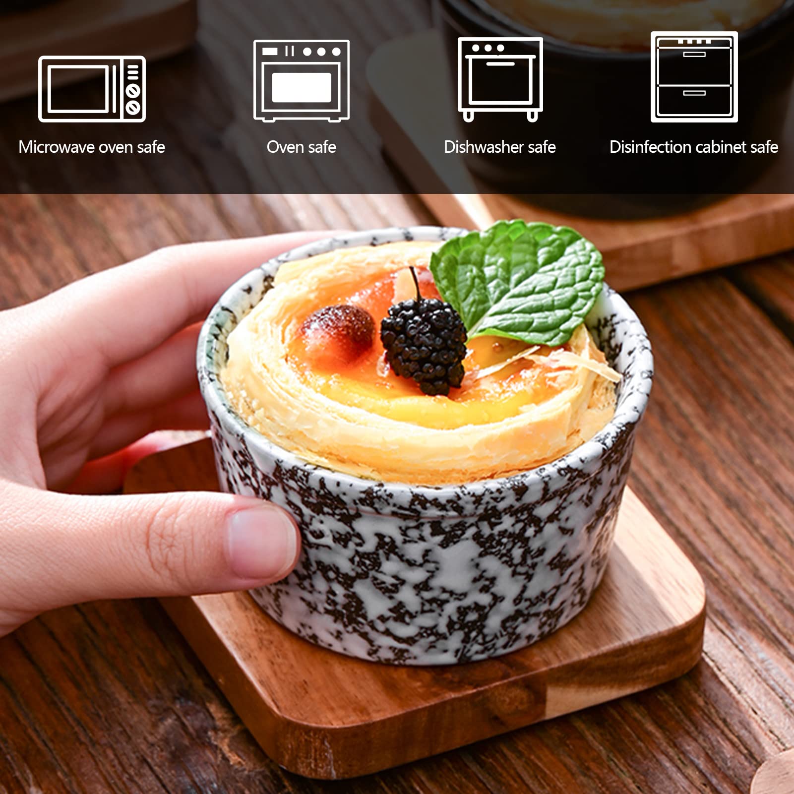 Artcome Juego de 6 ramequines de cerámica de 100 ml, para pudín, crema brulee, pasteles de lava, tazas de natillas, souffle, taza de pudín japonés, apto para lavavajillas, microondas y horno
