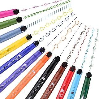 12 Colored Curve Pens, Dual Tip Markers with 12 Different Curve Shapes & Colors Fine Lines Pens for Journaling, Cool Pens for Adult Youth Writing Note Taking Drawing Scrapbook Art