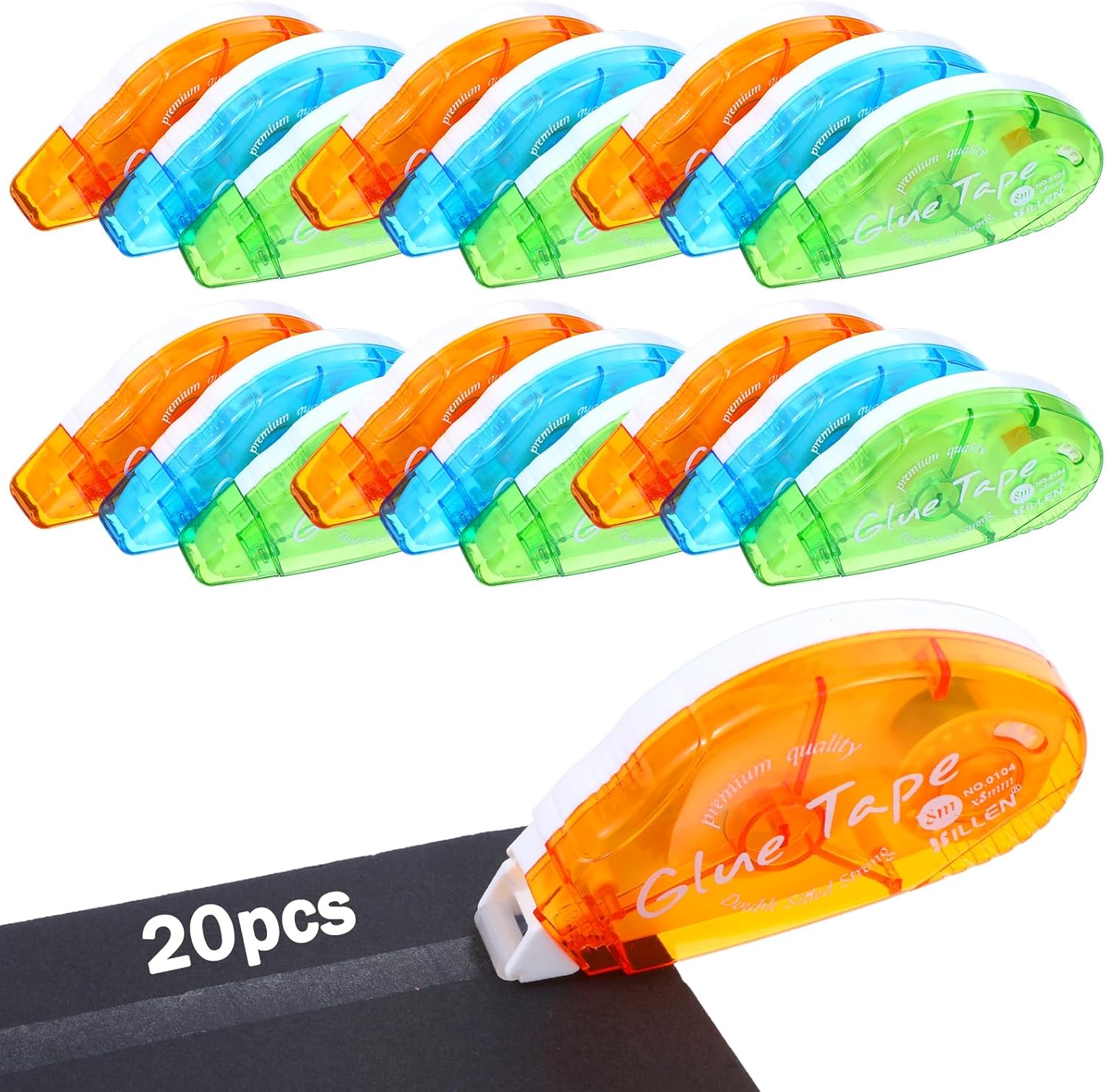 20 Pcs Double Sided Tape Roller, 3 Colors Permanent Adhesive Craft Tape Glue Runner for Scrapbooking, Photo, Gift Wrapping, 0.3IN x 26FT