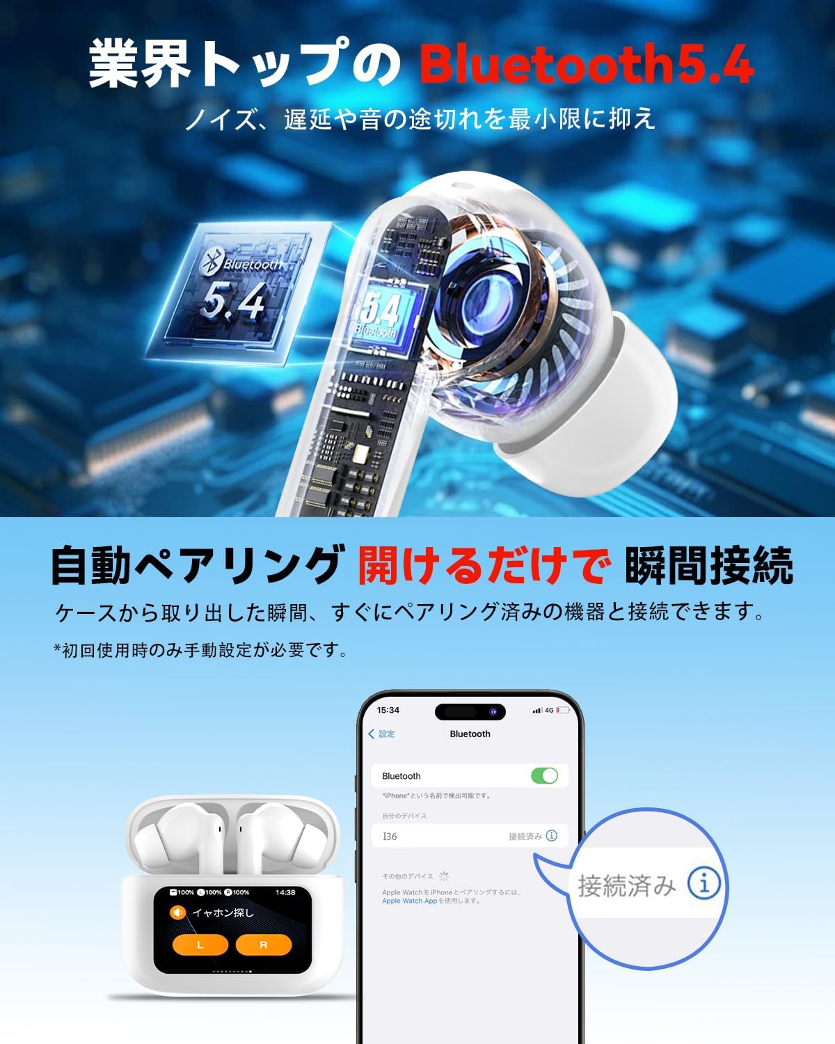 Amazon.co.jp: イヤホン Bluetooth ワイヤレスイヤホン 2つのシリコン