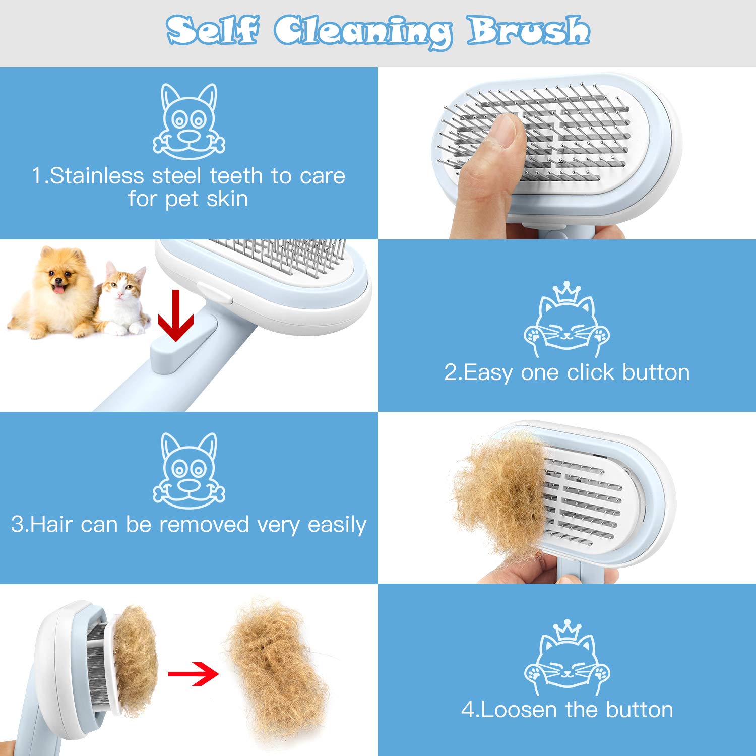 SUNKY 5 in 1 Pet Grooming Comb Multi-Functional Pet Grooming Brush Kit for Dogs & Cats, Includes Massage Brush, Pin Brush, Bristle Brush, Dematting Comb & Deshedding Comb : Pet Supplies