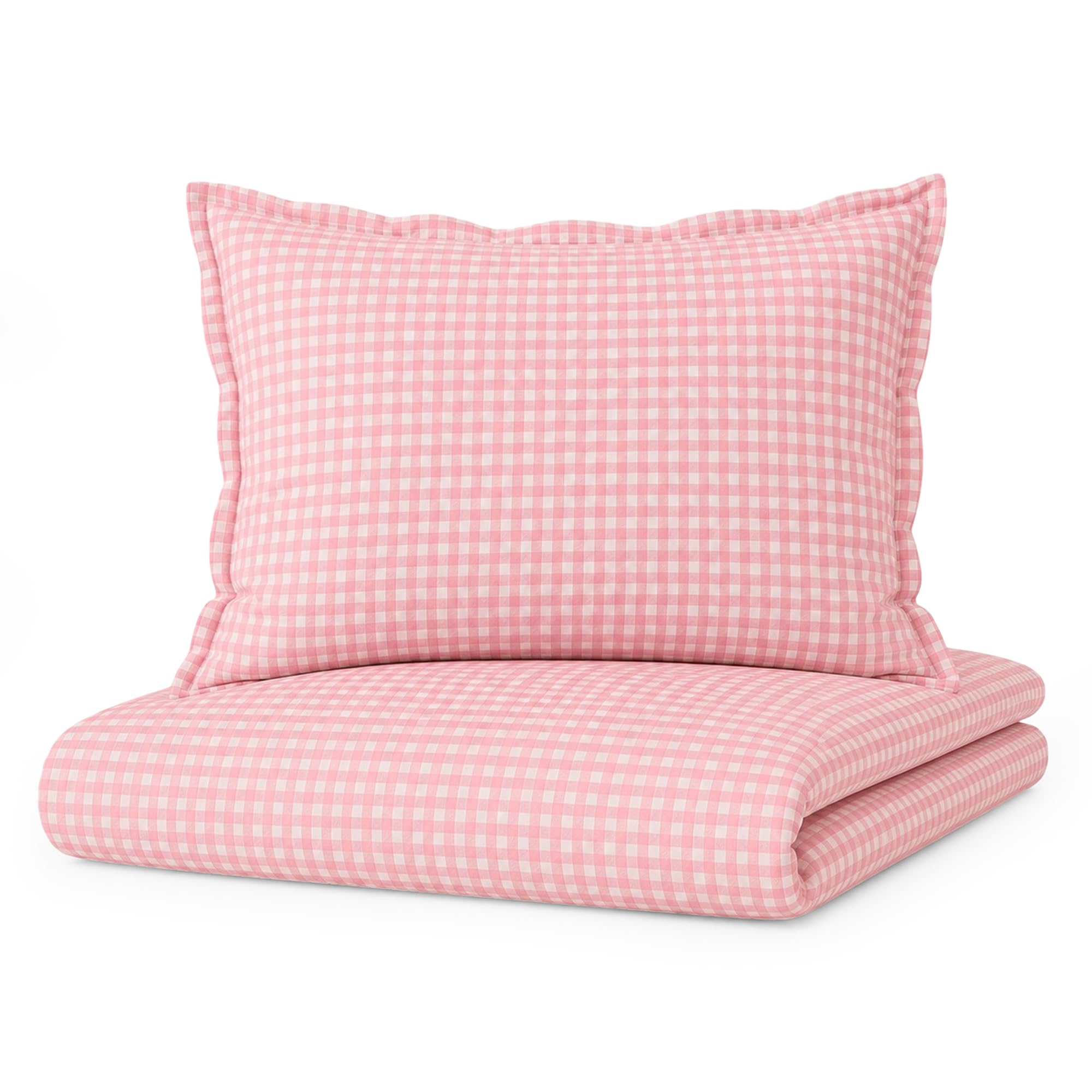 TISU Toddler Crib Duvet Cover Sized 47 x 59 inch Gingham Patterned Soft Muslin Double Gauze Bedding Boy Girl Nursery Kids Sheet Bedsheets (Pink Gingham/Toddler)