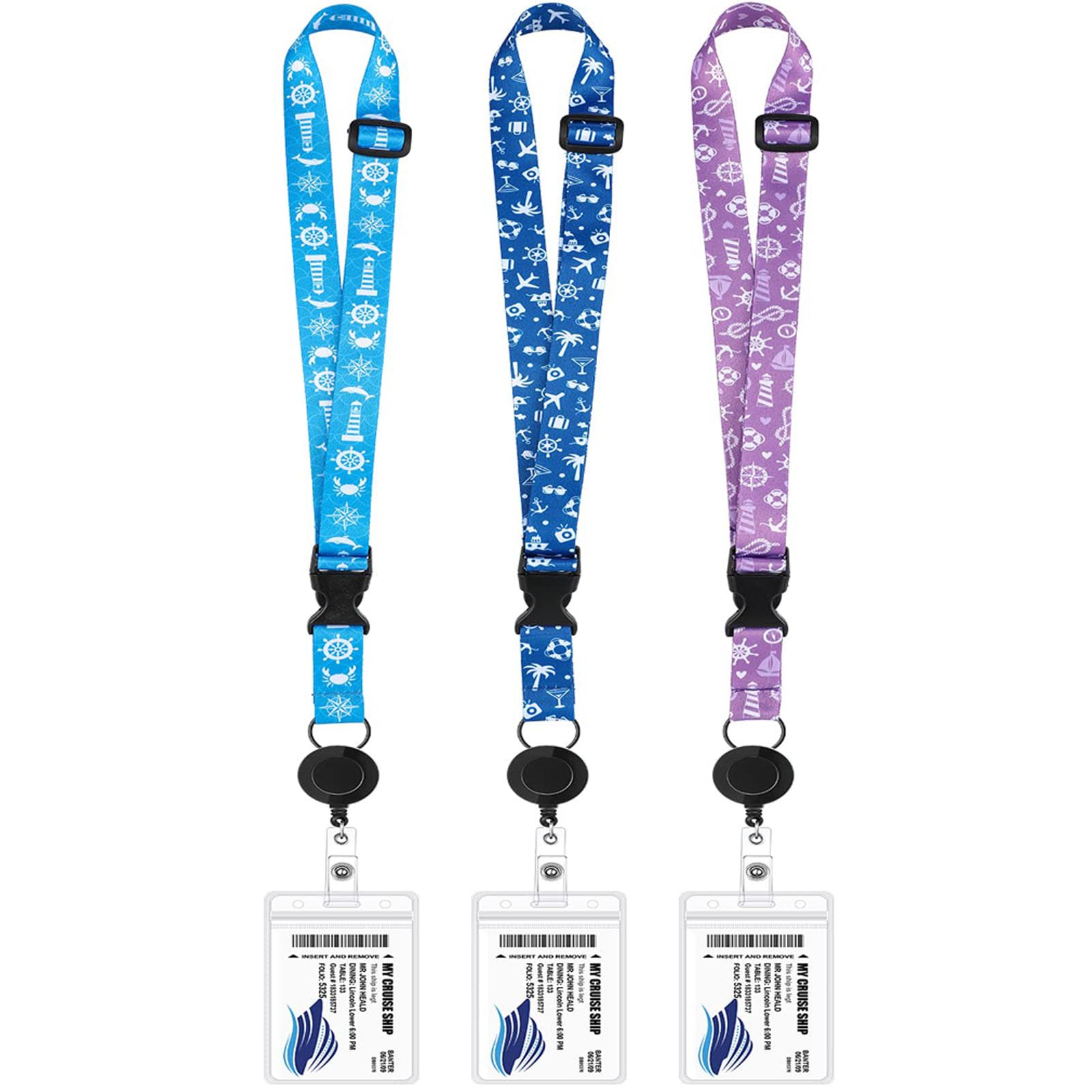 HBSTUDIO Cruise Lanyards, 3 Pack Waterproof Cruise Lanyard with Detachable Buckle and ID Holder, Key Card Detachable Badge & Waterproof Ship Card Holders