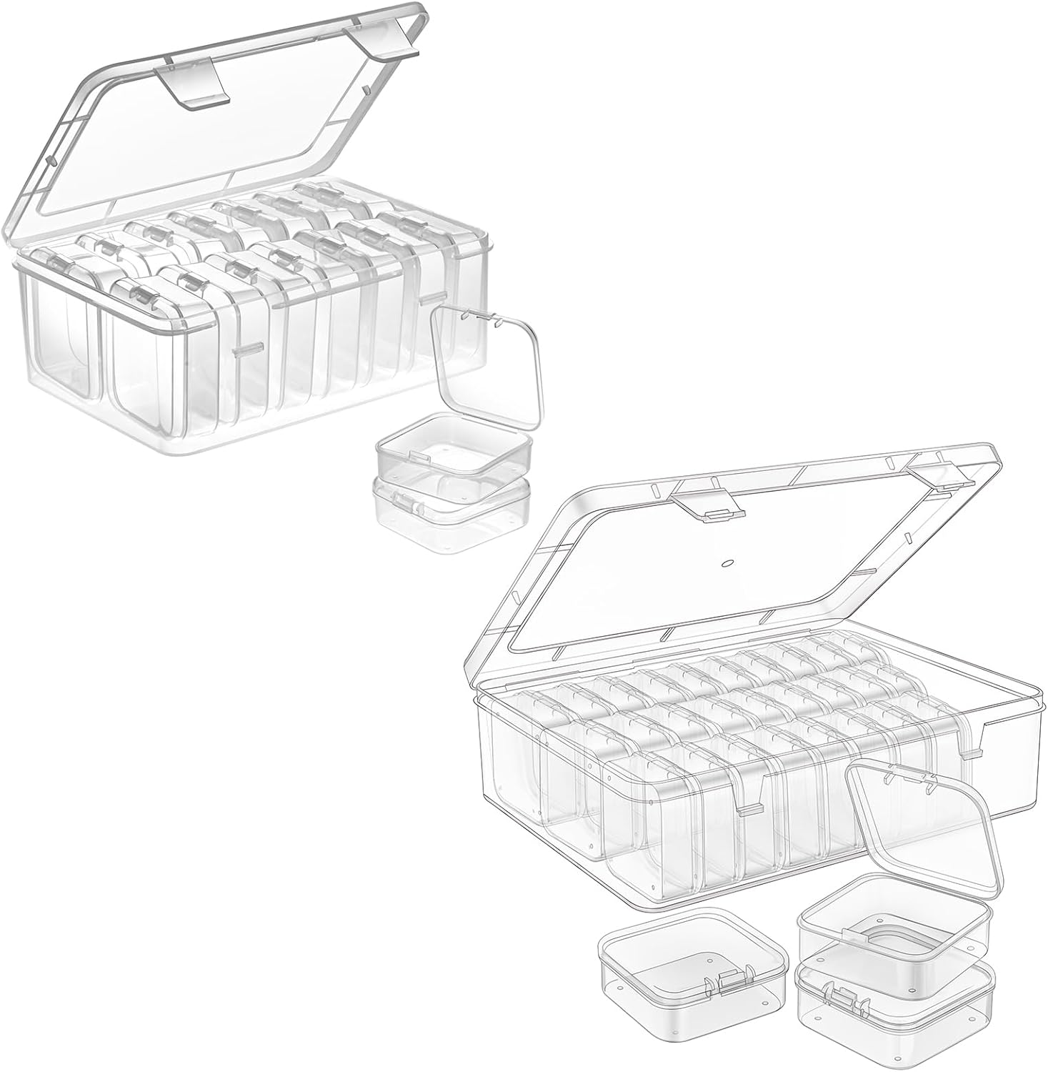 Mathtoxyz Small Bead Organizers, Plastic Storage Cases Mini Clear Bead Storage Containers Transparent Boxes with Hinged Lid and Rectangle Clear Craft Supply Case