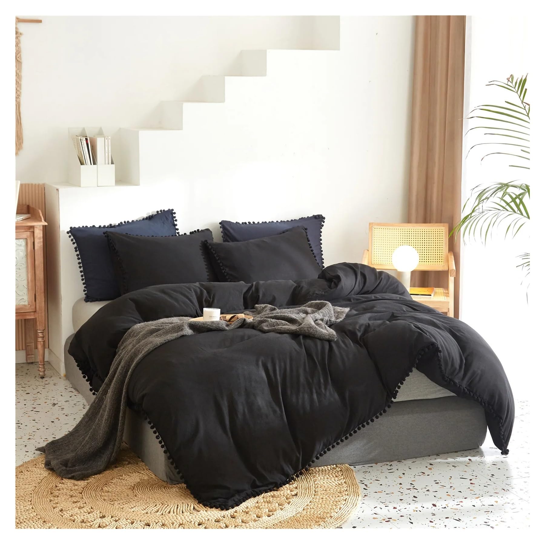 Ensemble de literie sans drap lit deux personnes et couvre-lit boule de poils
