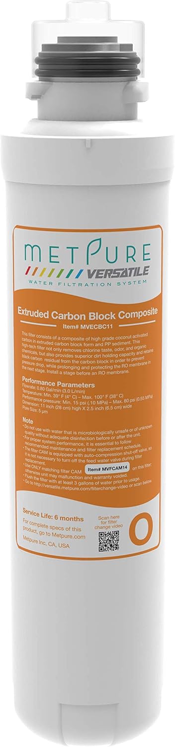 Metpure Versatile MV-ROGBSET Red (R) + Orange (O) + Green (G) + Blue (B) Quick Twist Filter Set Replacement Cartridge Bundle (1 x Sediment, 1 x Extruded Carbon Composite, 1 x 50gpd Membrane, 1 x GAC)