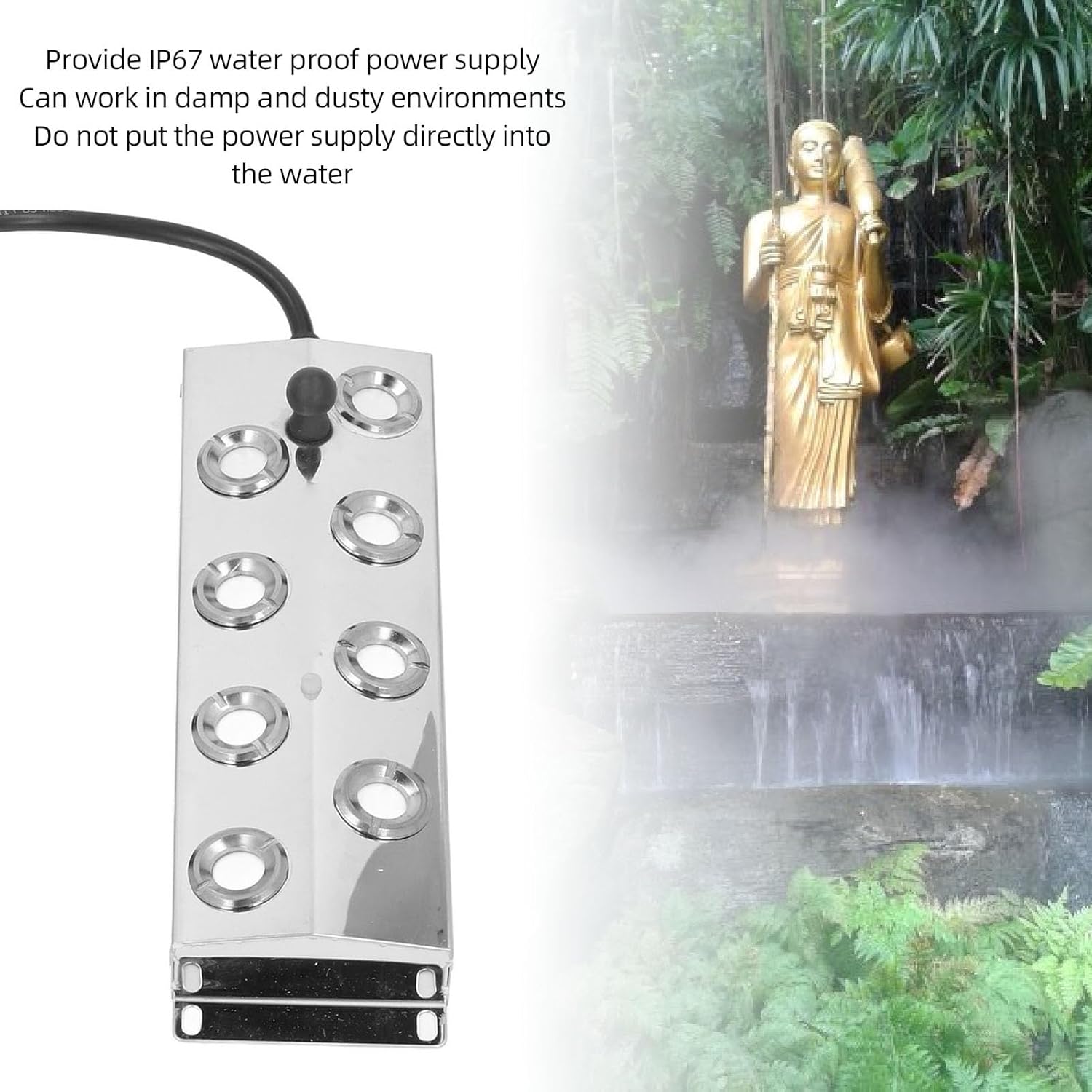 Dpofirs Ultrasonic Mist Maker Fogger 8 Heads 4.5L per Hour, Water Proof 5m 16.4Ft Mist Maker Fogger for Pond Garden Lawn Rockery Greenhouse Holiday Vegetable Preservation,Landscape