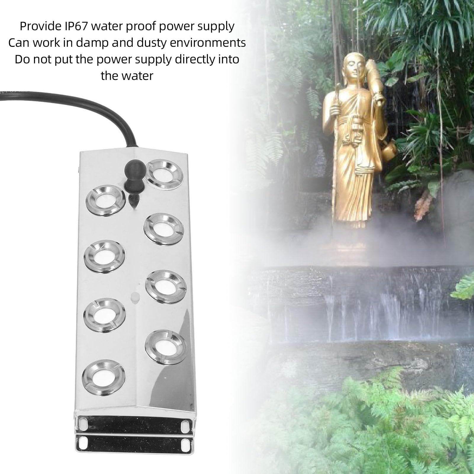 Nebulizzatore ad ultrasuoni a 8 Teste, Alimentatore Impermeabile Ip67 con Cavo 5 m, Creatore di Nebbia ad ultrasuoni 4,5 l/H per paesaggi Dc45 a 48v