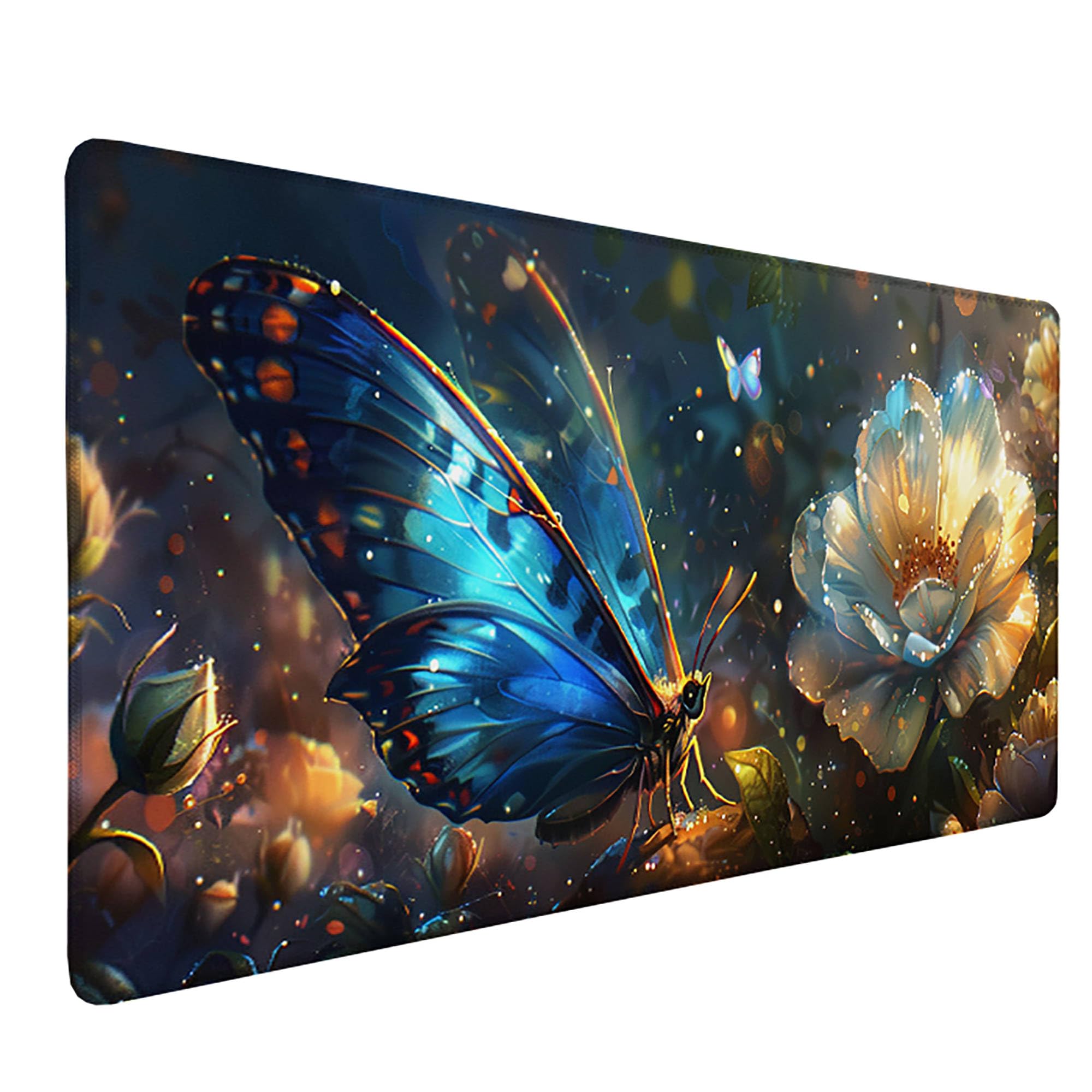 Niebieska podkładka pod mysz XXL, podkładka na biurko, 1200 x 600 cm, szyte krawędzie, podkładka pod mysz, gumowa podstawa, kwiat, podkładka pod mysz, stabilna przyczepność na gładkich