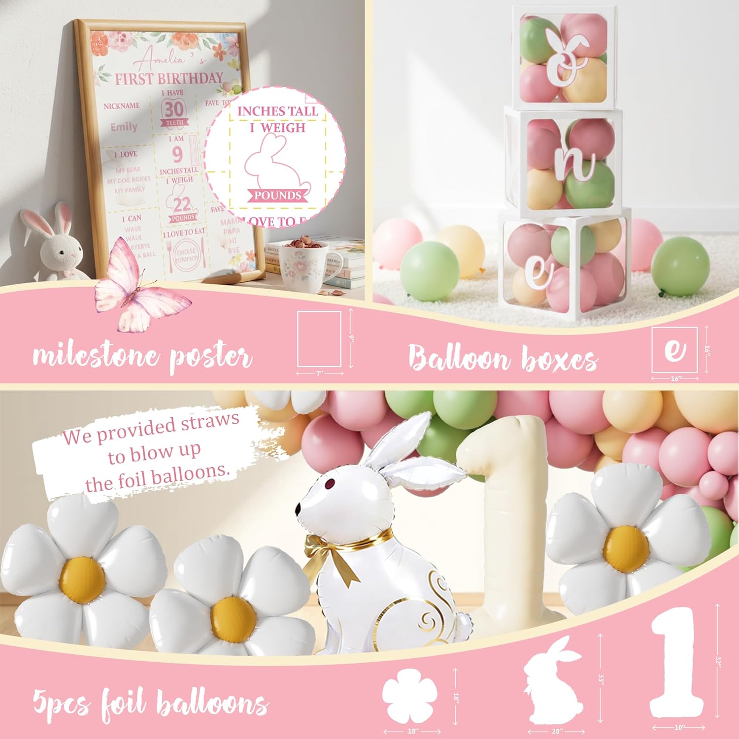 Some Bunny Is One Birthday Party Decorations for Girl, Pink Easter Bunny Rabbit 1st Birthday Supplies, Balloon Garland Kit, High Chair Banner and Backdrop for One Year Old Spring Birthday Girl Décor