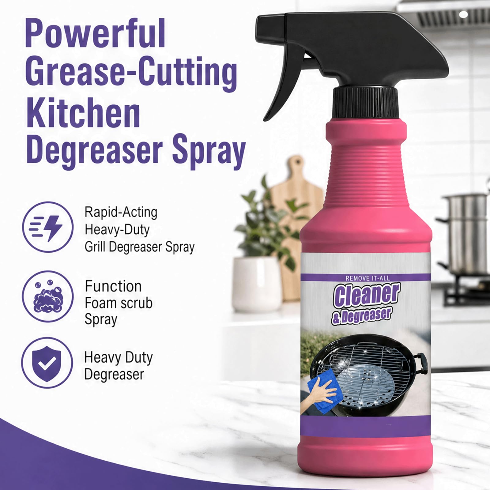 Backofen-Schrubbspray, schnell wirkendes Hochleistungs-Grill-Entfettungsspray,leistungsstarkes Küchen-Entfettungsspray,Funktionsschaum-Schrubbspray, Schweröl-Schrubbspray, Fettentferner (5 stücke)