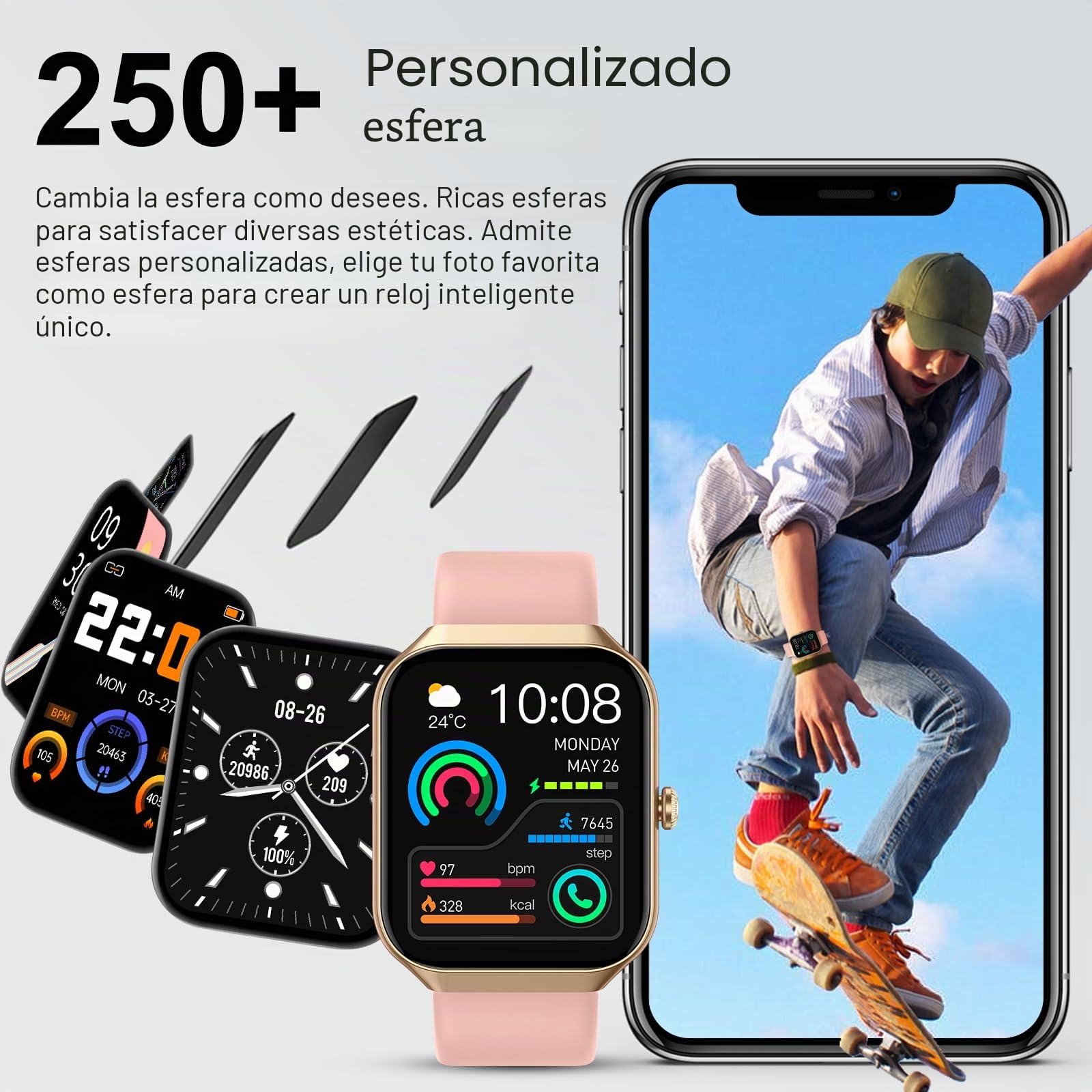 Jugeman Reloj Inteligente Hombre Mujer, 1.96" Pantalla Táctil Smartwatch con Llamada Bluetooth, 113+ Modos Deportivos, Pulsera Actividad Impermeable IP68 para Android iOS