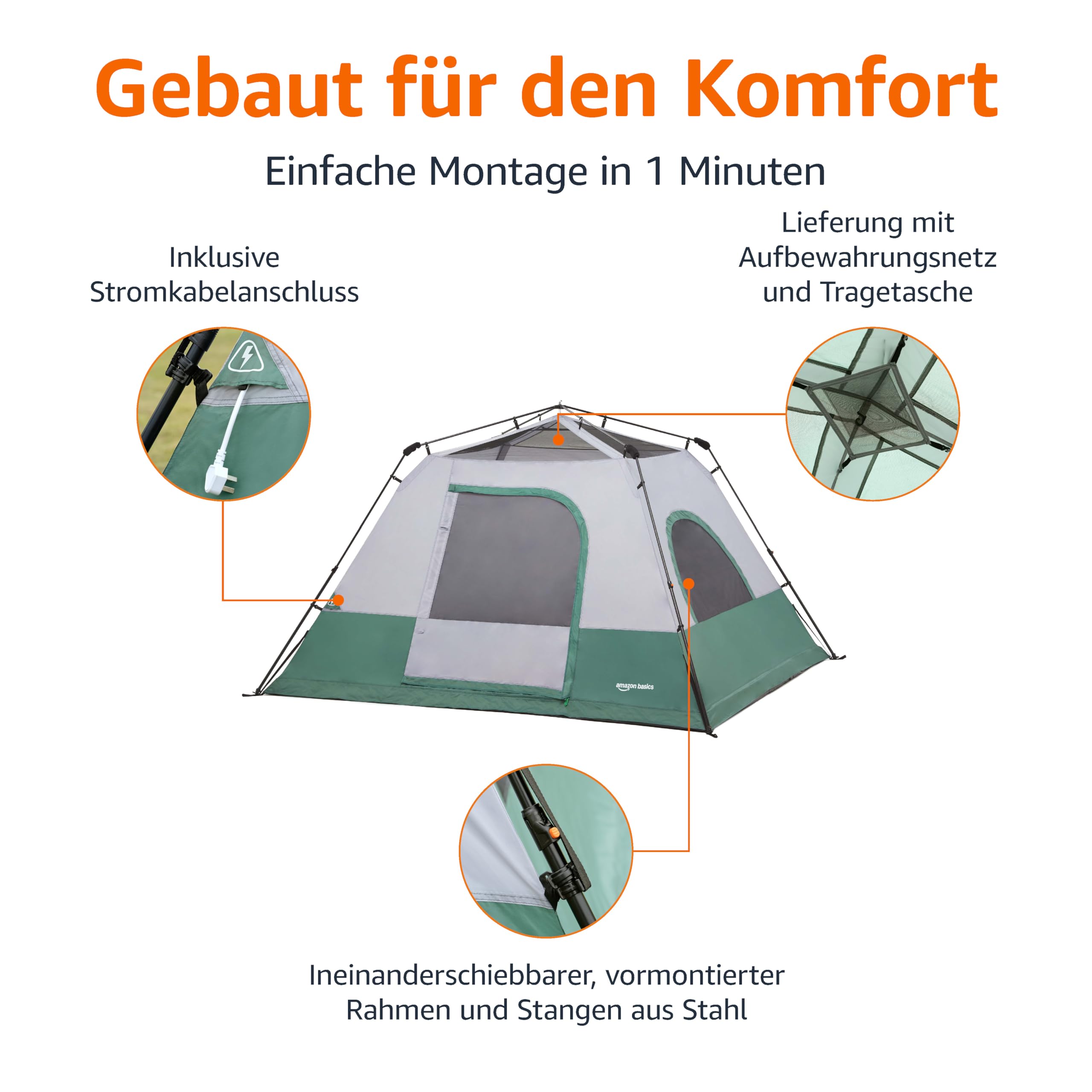 Amazon Basics schnell aufbaubares campingzelt mit Überzelt und Tragetasche