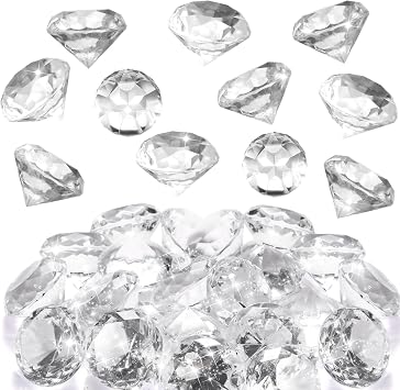Zomiboo 16 Pcs Acrylic Diamond Large Gems Pirate Round Treasure Acrylic Gemstones Toy Gems Diamond Shaped Gemstones for Home Vase Fillers Party Decor Clear,1.57 x 1.06 Inches