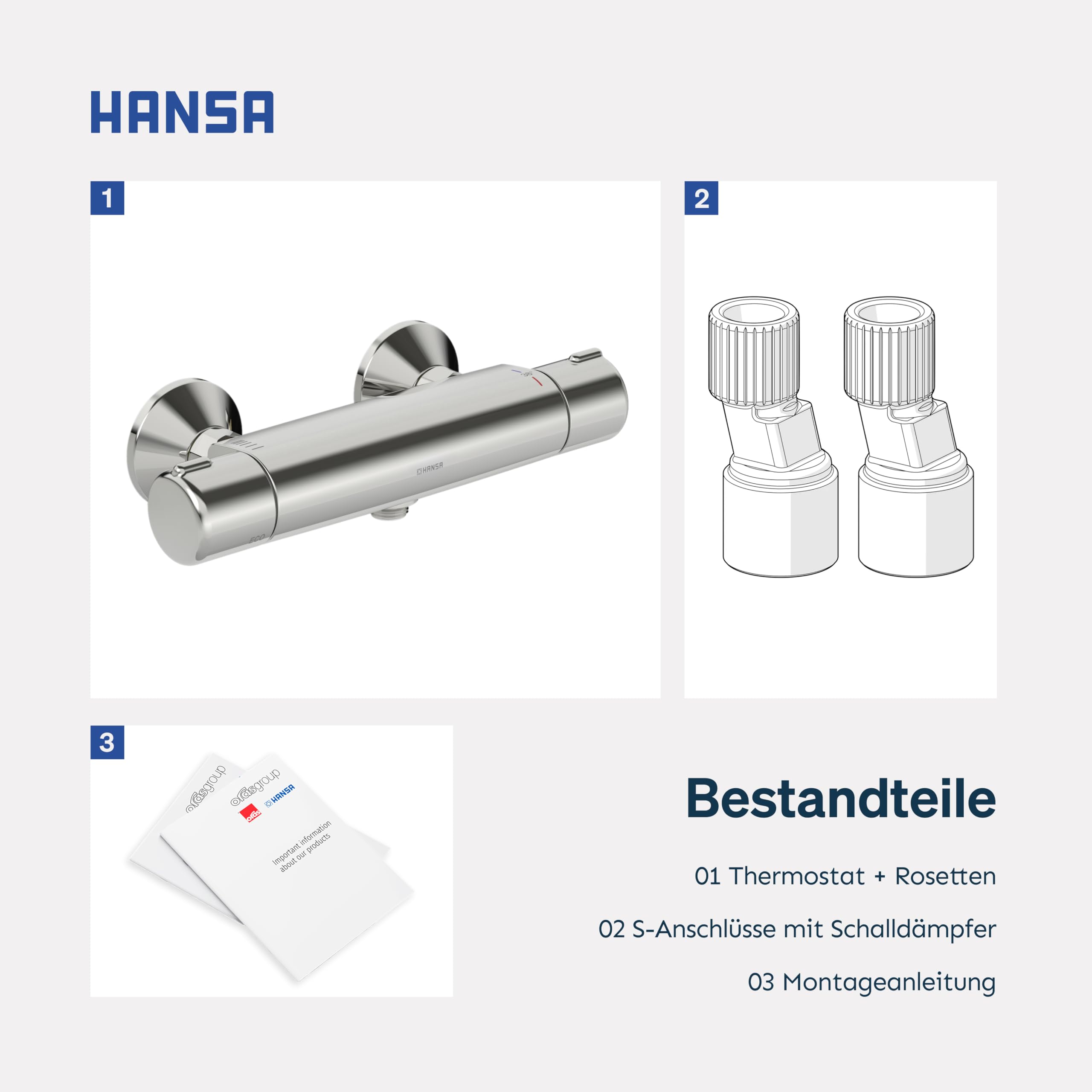 HANSA MICRA Thermostat Dusche I Duscharmatur mit Verbrühschutz 38°C und ThermoCool Funktion I Wassersparend mit EcoFlow 11,4 l/min | Mischbatterie für Badezimmer | Bad Armatur Duschthermostat |Chrom