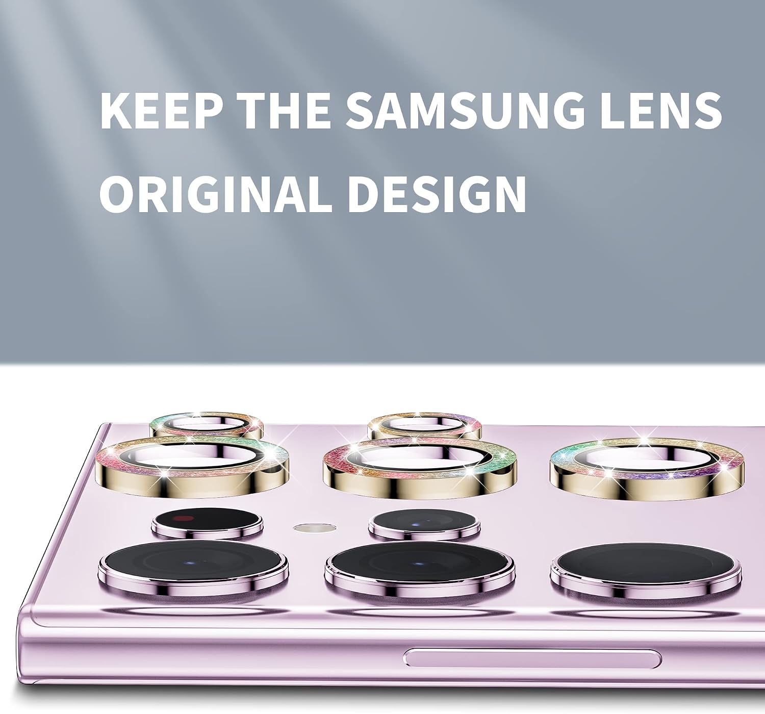 Hoerrye for Samsung Galaxy S23 Ultra Camera Lens Protector, Case-Friendly, 9H Tempered Glass Anti-Scratch, Space Titanium Military-Grade Protection Circle, Removal Tool (Glitter Colorful)