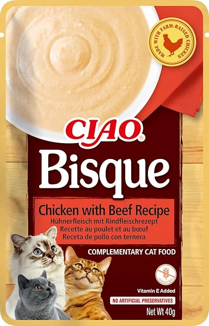 Ciao Bisque by INABA Cat Treat - Chicken with Beef - 1 Pack (40g total) / Moist Cat Treat, Delicious & Healthy Snack, Puree Food Topper, Side Dish, Complement, Natural, Grain Free
