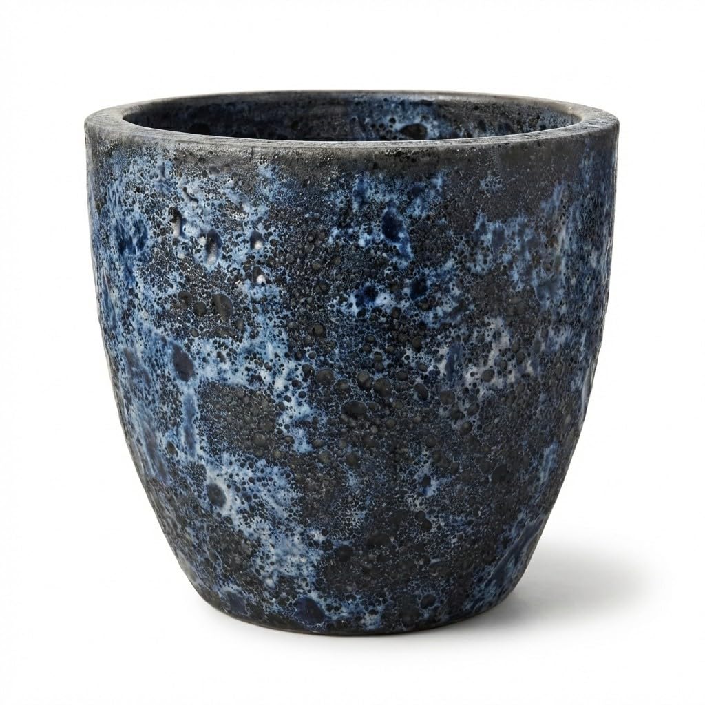Teramico Macetero premium de cerámica esmaltada, 100 % resistente a las heladas y hecho a mano. Macetero con agujero para interior y exterior. Macetero de alta calidad, único, resistente al invierno