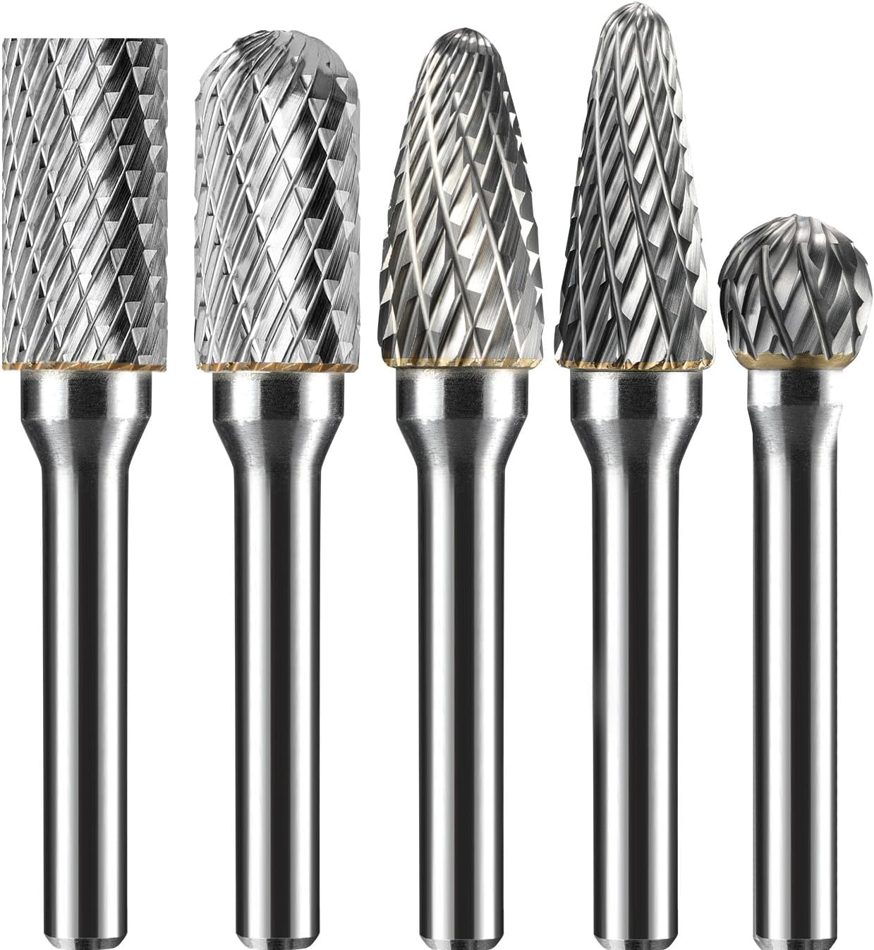 5Pcs Carbide Burr Set 1/4 Shank Head Dia 1/2" Die Grinder Bits Rotary Tools Attachment Kit Rasp File Accessories Metal Wood Stone Steel Grinding Deburring Cutting Porting Carving