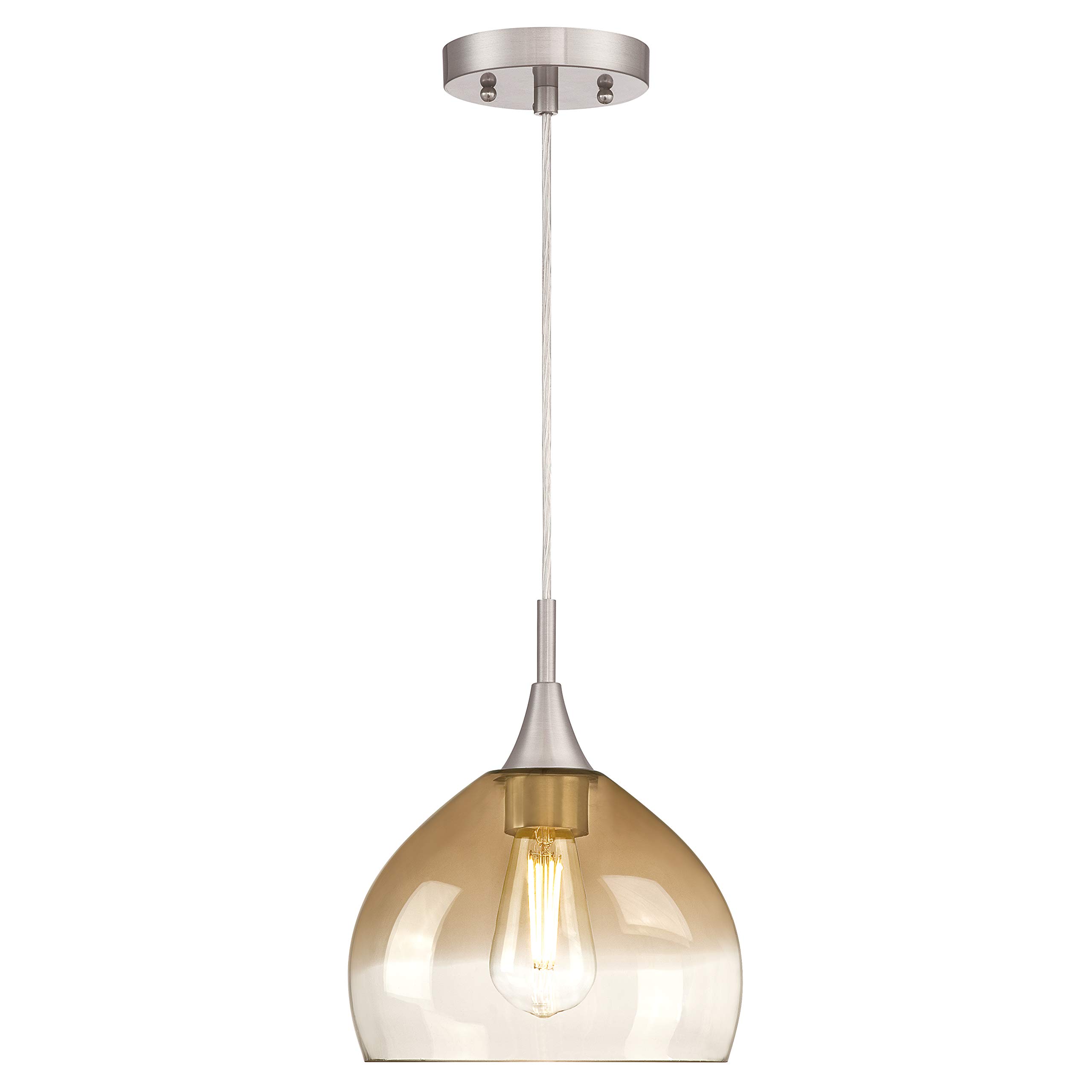 Westinghouse iluminación 63669 Lámpara colgante para interiores de un solo brazo, acabado en níquel cepillado con vidrio transparente y ámbar
