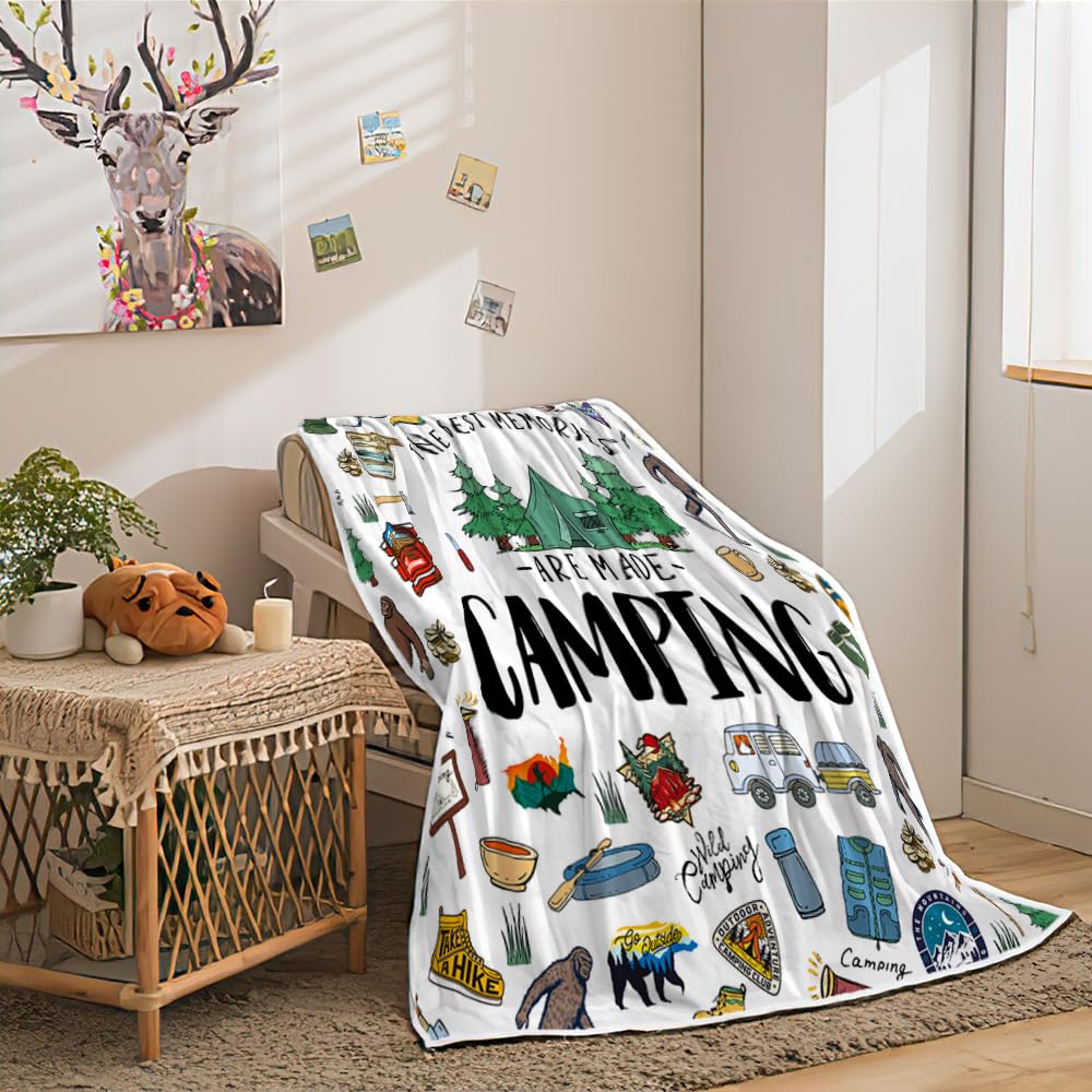 Bigfoot Camping Blanket Outdoor Camper Theme Froest Animal Mountain Bear Big Foot Plush Throw Blanket Soft Fuzzy Flannel Blanket for Bed Couch Sofa Decor Blankets RV Camping Bigfoot Blankets Gifts
