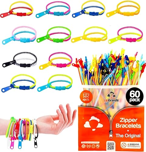 UpBrands Juego de 60 regalos de fiesta para niños, pulseras con cremallera de amistad de 7 12 pulgadas, juguetes sensoriales, kit para San Valentín,
