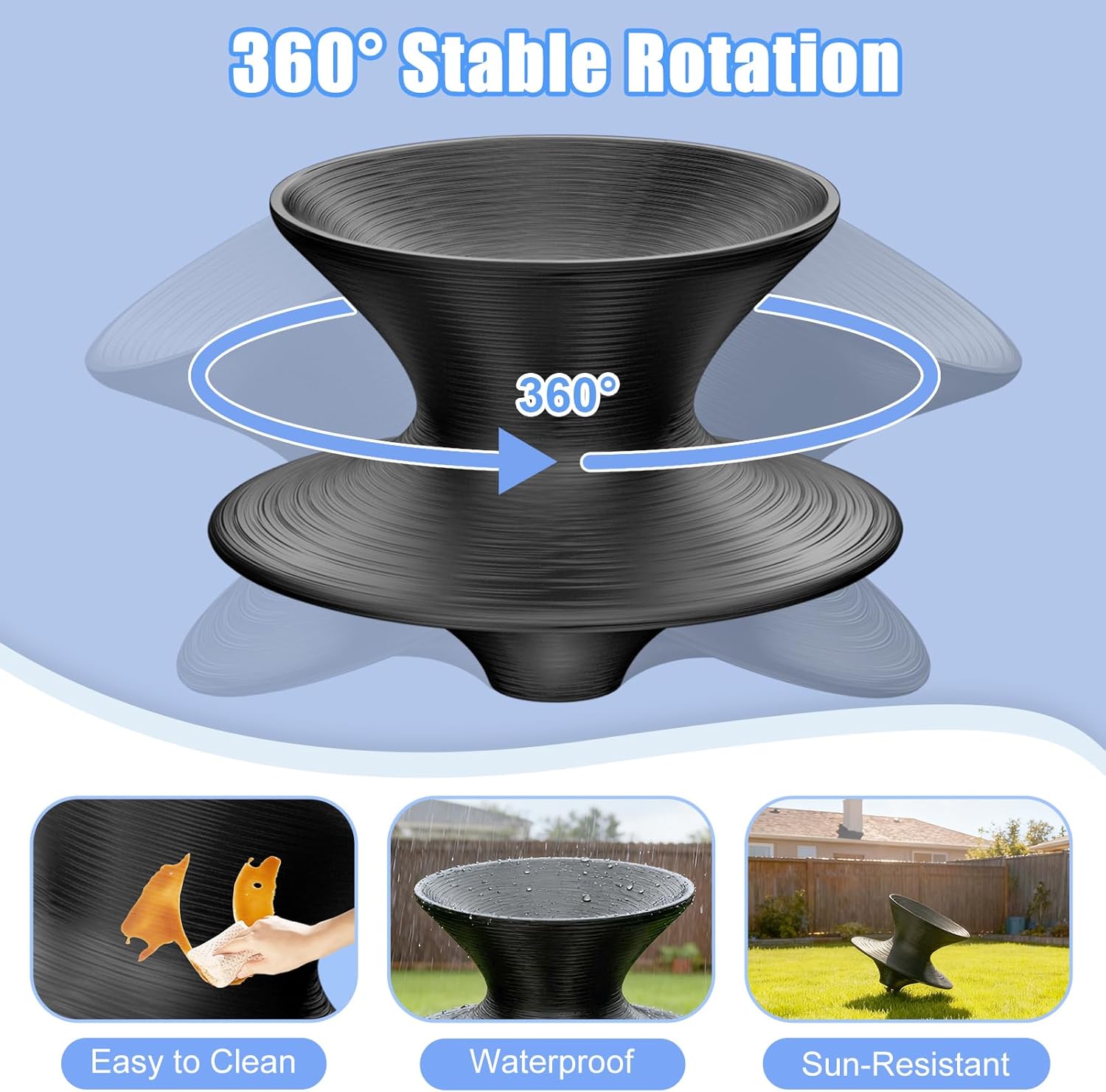 360° Rotating Gyro Spun Chair for Adults & Kids – 36" PE Swivel Chair for Indoor & Outdoor Play, Spinning Seat for Backyard, Playground, or Mall (Black, Adult)