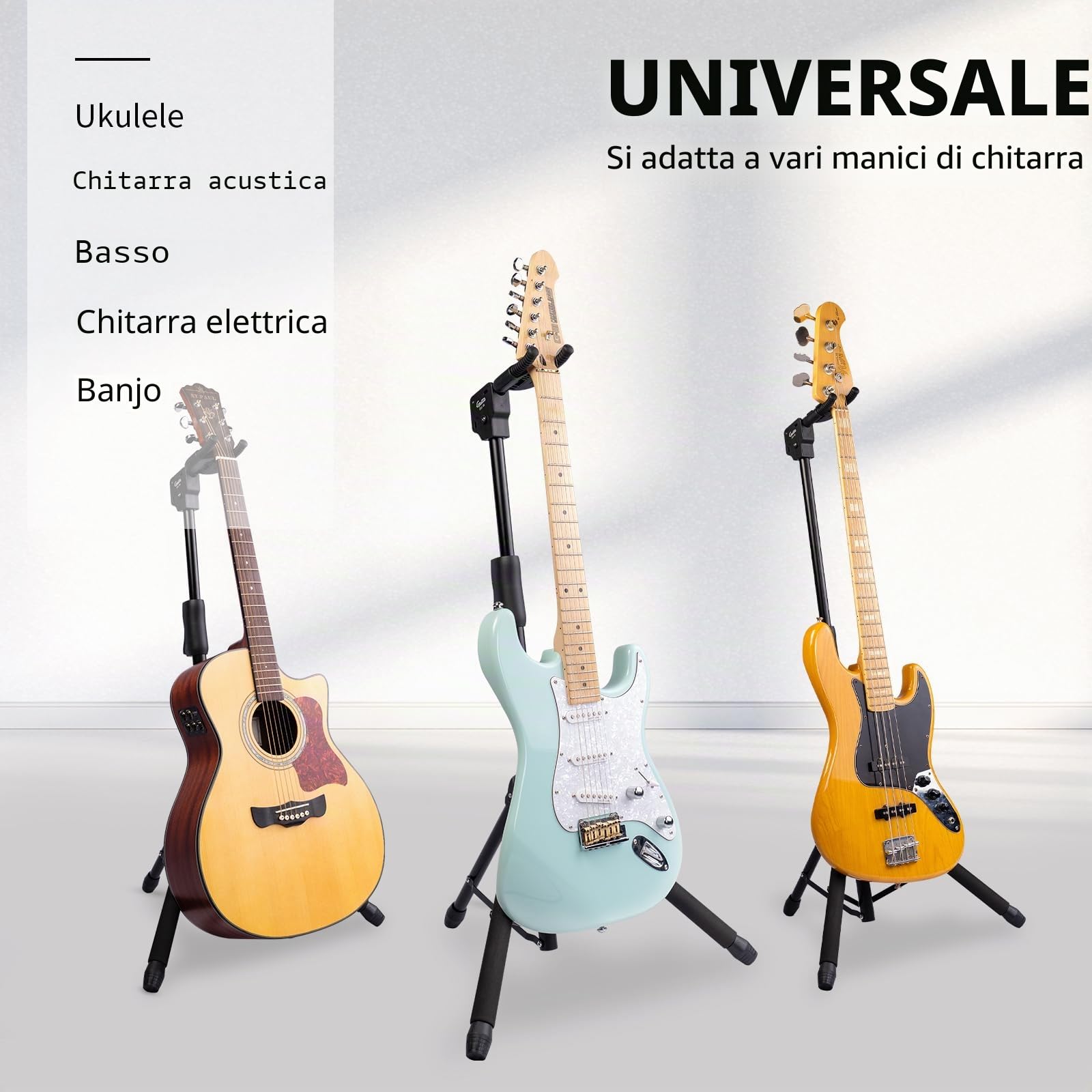 Guitto - Supporto per chitarra regolabile pieghevole da appendere a terra per chitarra acustica, classica, elettrica, basso GGS-06