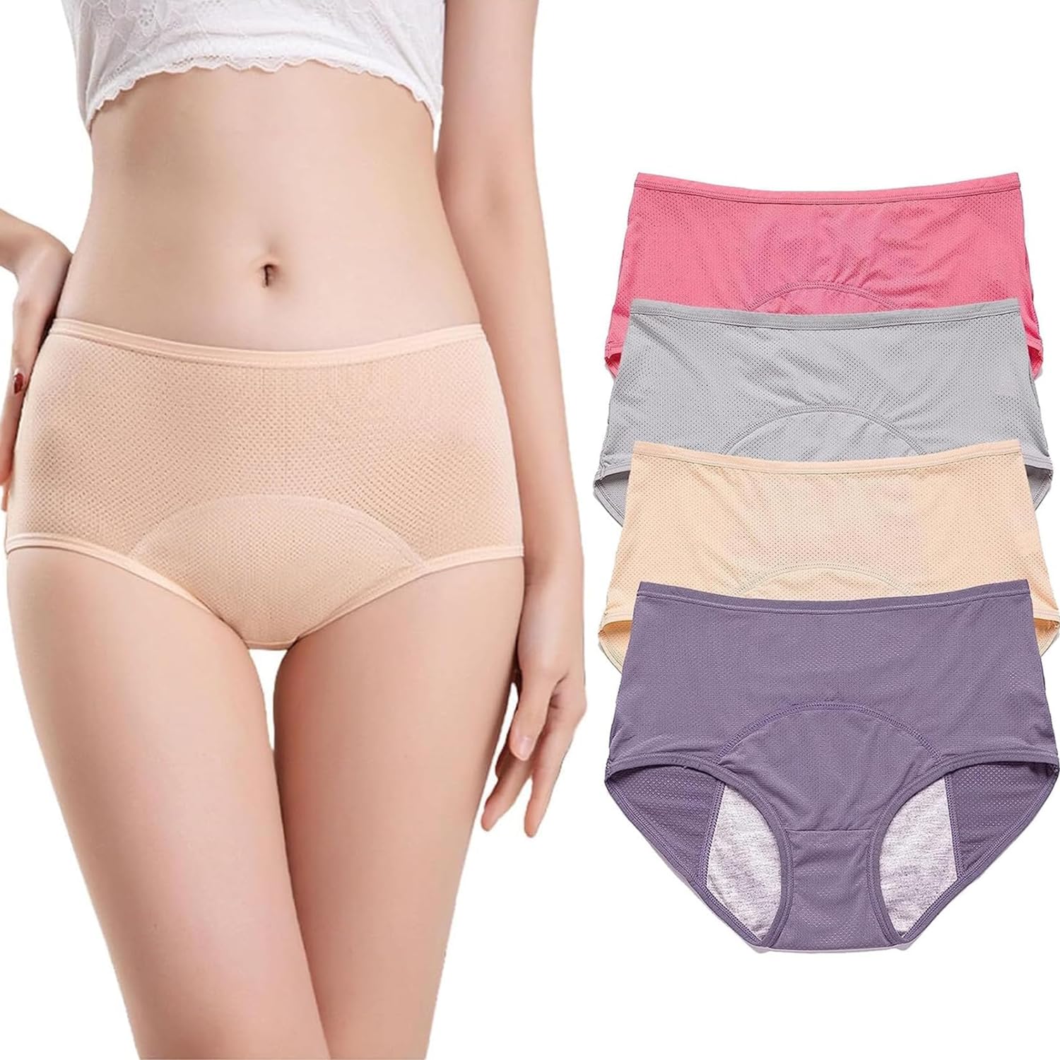 Everdries Leakproof Ladies Underwear,Washable & Reusable LeakProof Panties for Women Over 60,Incontinence Underwear for Women (4Pcs-A,L)