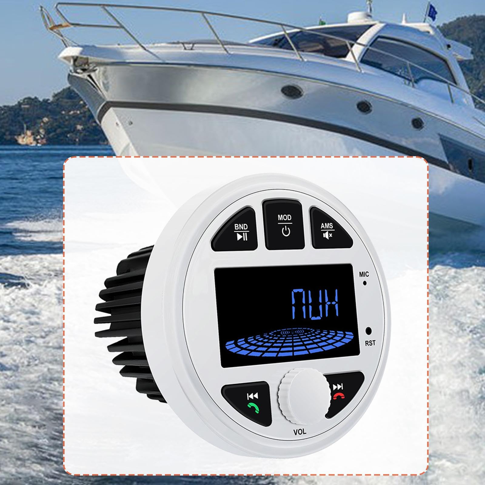 Marine Stereo Empfänger mit Bluetooth & USB: Wasserdichter Boots-Radio, Rundempfänger mit Fernbedienung für professionelle Marine-Audio- Weiß