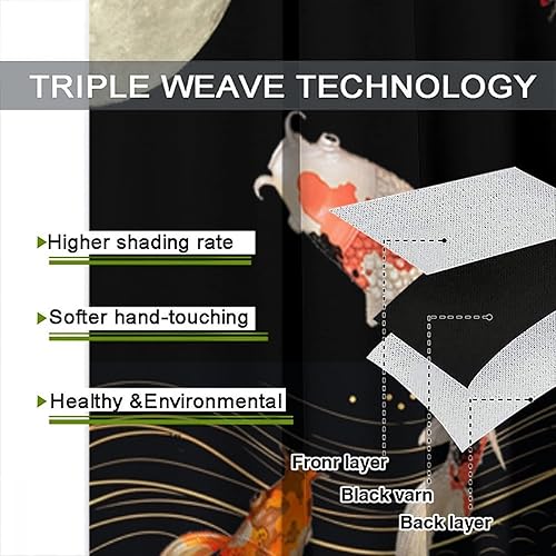 Miniatura 6 de Cortinas de pez Koi para dormitorio, estilo japonés Yin Yang Big Wave Cherry Blossom Tratamientos de ventana para sala de estar, cortinas de carpa