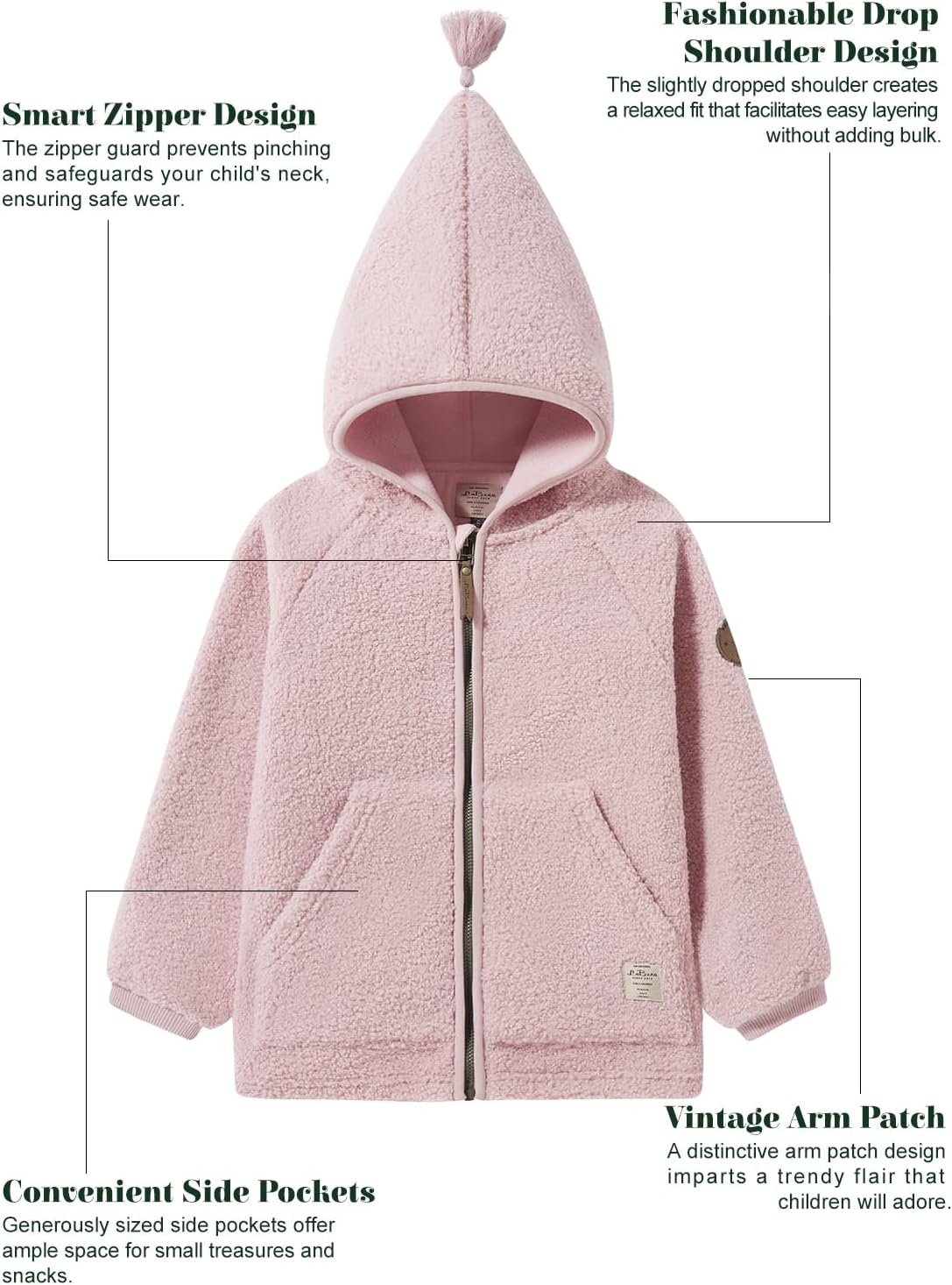 LaBeca Girls Teddy Fleece Jacket Fall Winter Full Zip Coat Kids Lightweight Outwear Hoodie with Pockets