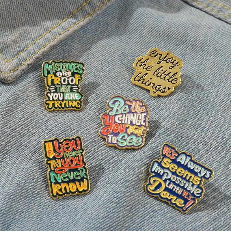 ROFARSO Proverb Saying Letter Enamel Lapel Pin Set Motivational Speech Letter Pin, Accessory for Backpacks Clothing Bags Hats Shirts (5piccs pin set) - Image 4