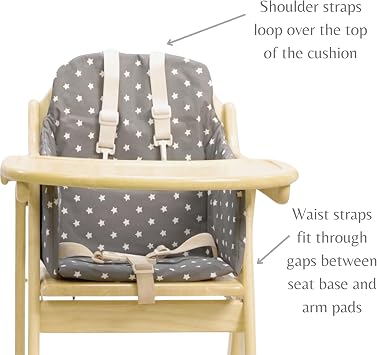 HIGHCHAIR Cushion Insert. Suitable for East Coast and Many Other Wooden HIGH Chairs. Easy to fit y Wipe Clean. Well Padded to Keep Little Ones Comfy at mealtimes (Soft Grey Stars)