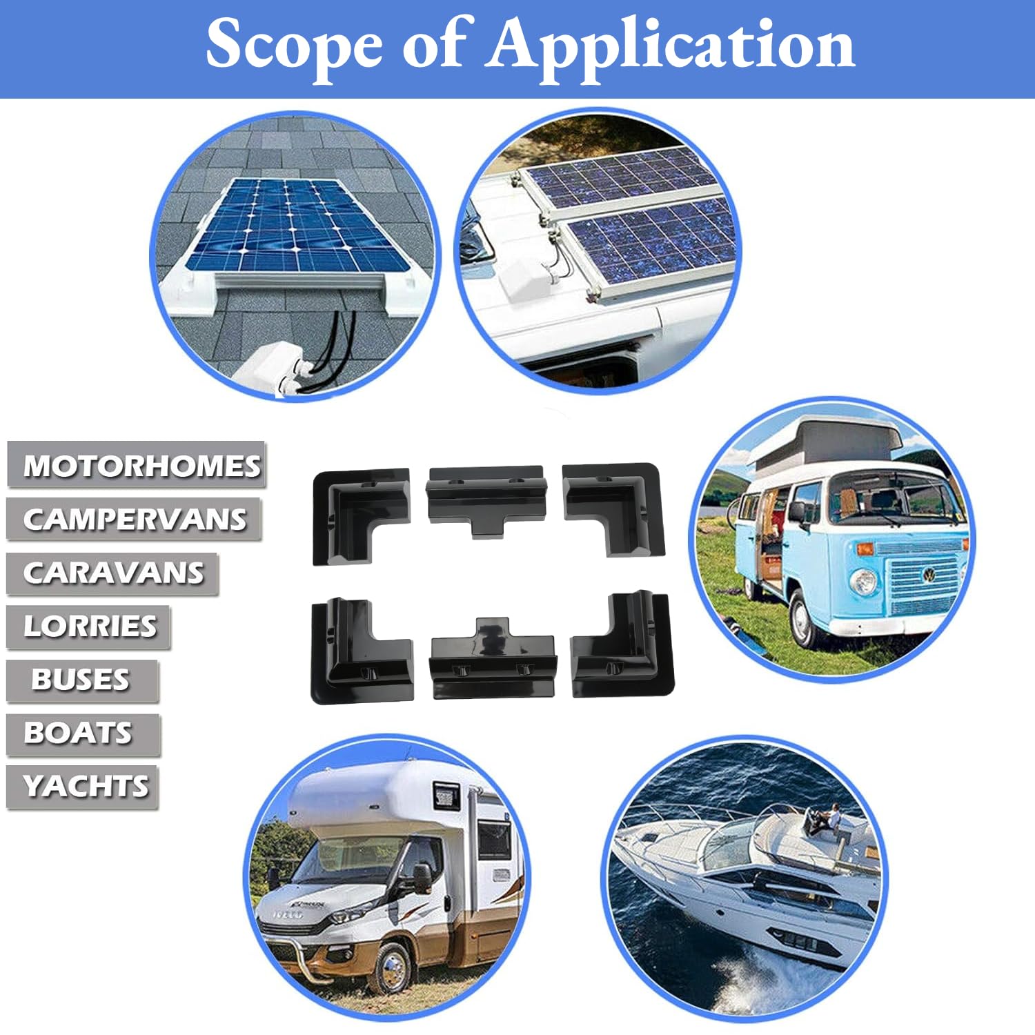 Wisecoco Set di 6 Pezzi Staffe per Pannello Solare, Montaggio ABS Staffa per Moduli Solari in Nero, Senza Trapano Pannello Solare Angolare per Camper, Marine, Tetto Piatto, Campeggio