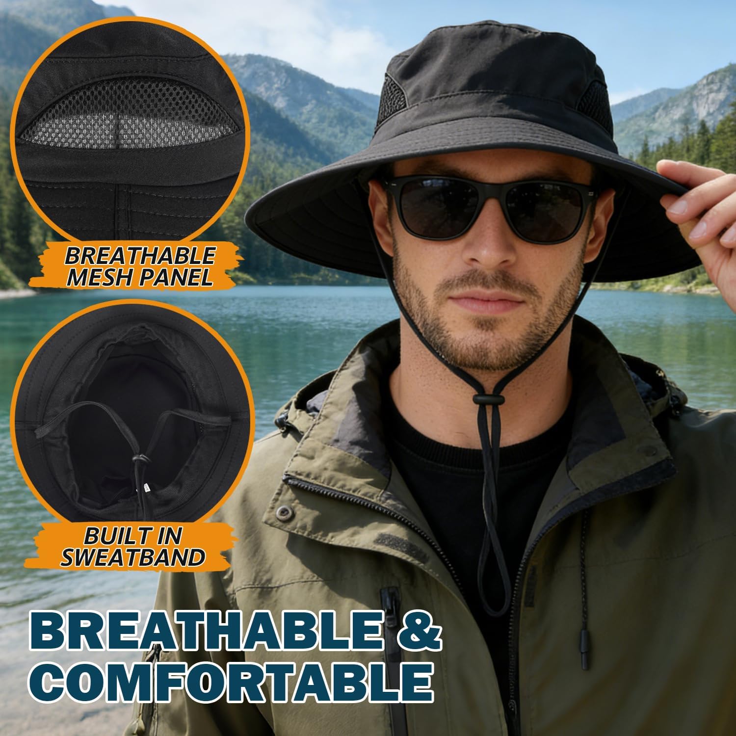 EINSKEY Wide Brim Sun Hat, UPF 50+ UV Protection Waterproof Packable Bucket Hat for Men & Women, Fishing Hiking Beach Garden - Image 5