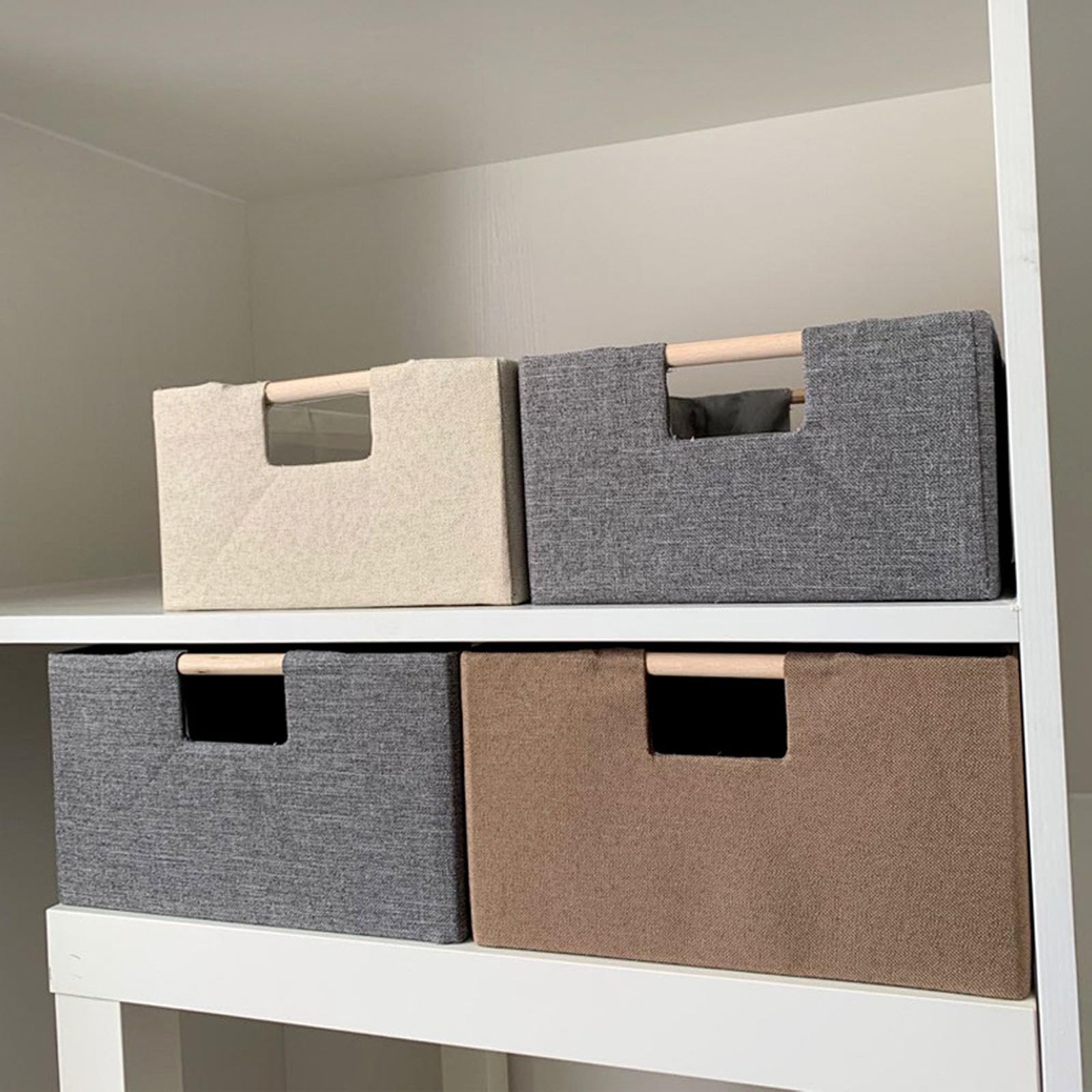 Stabile Aufbewahrungsbox aus Stoff mit Holzgriffen, verstärkter Kartonboden für Zuhause, Stoff-Aufbewahrungsbox für den Haushalt