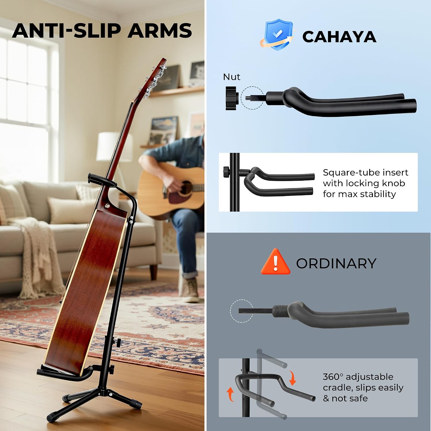 CAHAYA Guitar Stand Floor Adjustable Folding Universal Holder Metal Frame