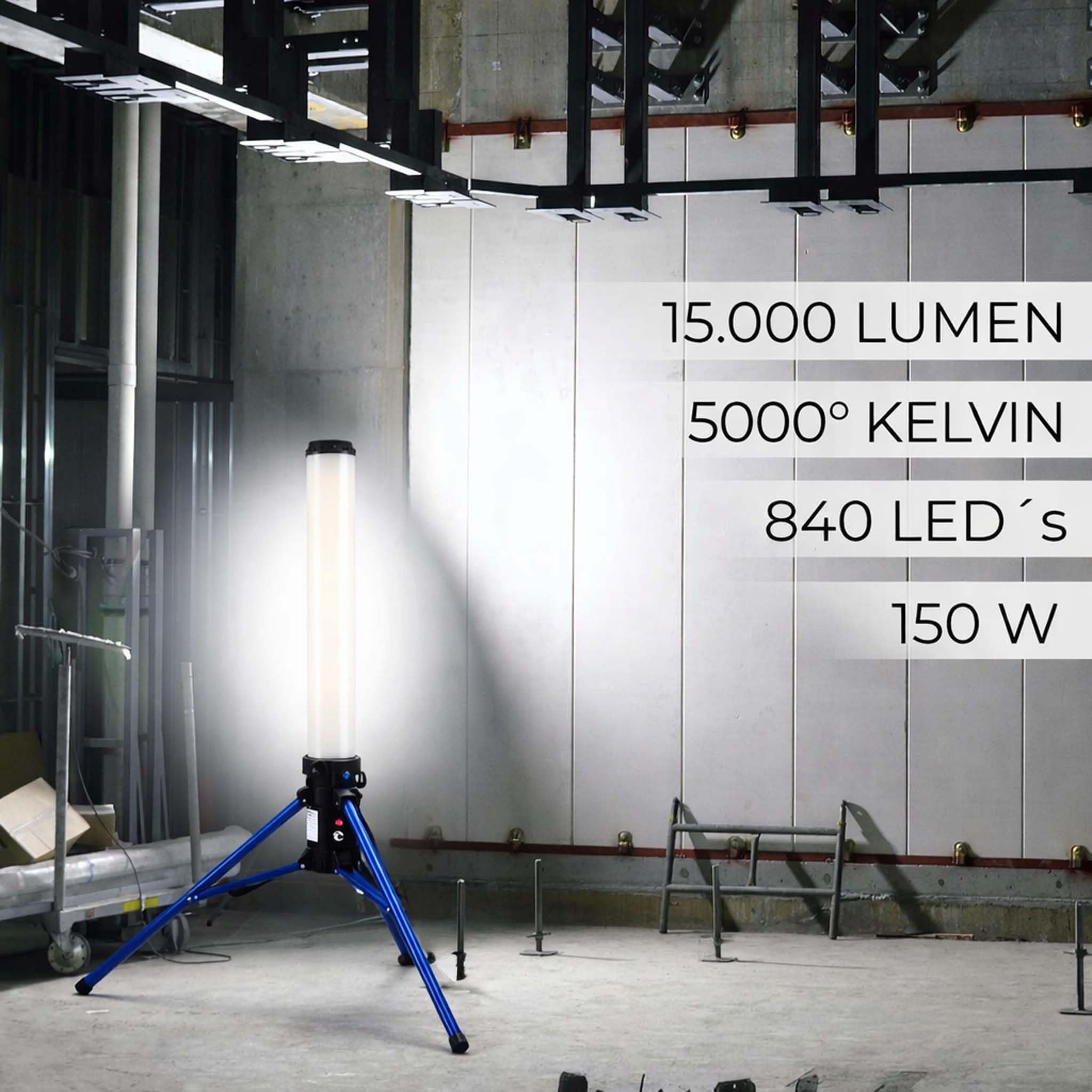 XPOtool Lampada LED da lavoro con treppiede 150W Luce a 360° 15.000 lumen Faro da cantiere