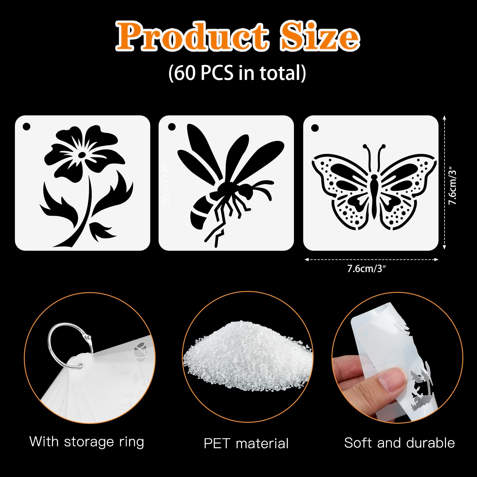 MWOOT 60pcs Insect Painting Stencils Set - Reusable Small Stencils For Butterflies, Bees, Birds On Canvas, Wood, Fabric - View #3