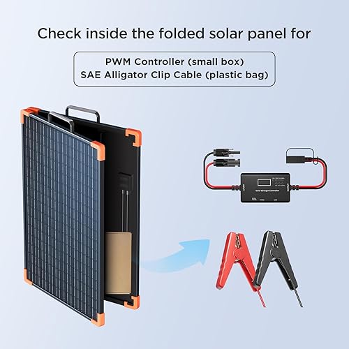 Miniatura 2 de Panel solar portátil de 100 vatios con controlador PWM de 20 A, artículos esenciales para campistas, kit de panel solar plegable de 19 V para