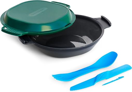humangear GoKit+ Light - 6-Tool Personal Mess Kit, Lightweight Camping Dish Set, Backpacking Utensils, Snap-Together Bowl & Plate System with Knife