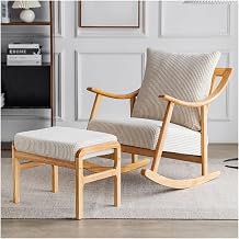 Rocking Chair Folding Recliner 5 Adjustable Relaxing Chair Swinging Chair Accent Rocking Chair Fabric Living Room Chair Glider Rocker Chair with Ottoman Seatwood Base Modern Mid-Century Armchair for