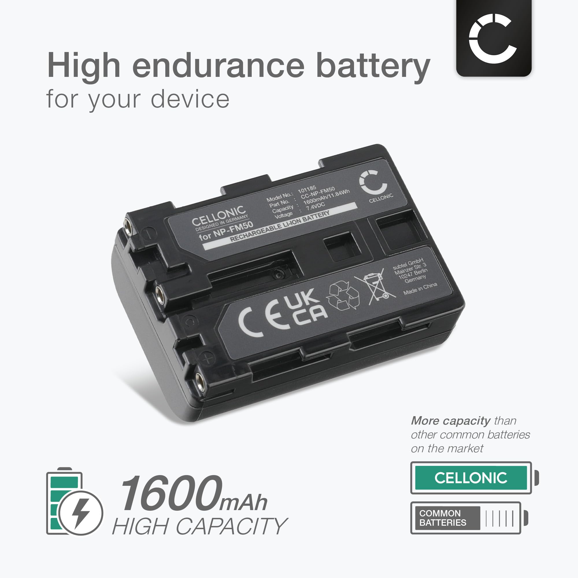 CELLONIC, Bateria do aparatu kompatybilna z Sony NP-FM500H, NP-FM50, Cyber-Shot NP-FM30 (7,4 V, 1600 mAh)