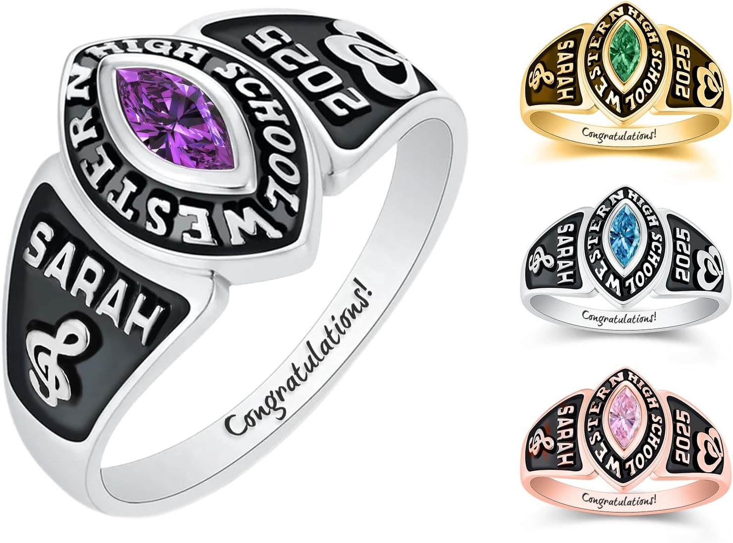 Custom High School Class Rings for Women Men 925 Sterling Silver Graduation Ring for Class of 2025 Personalized University College High School Graduation Gifts