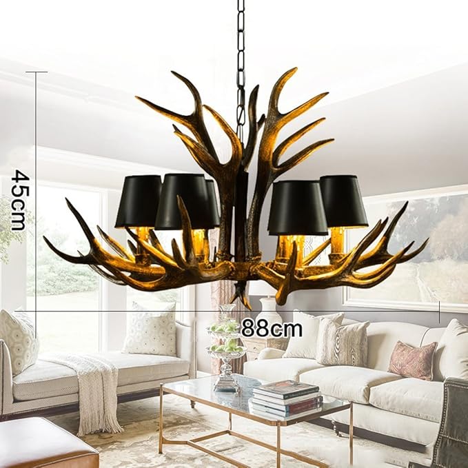 ZXFDMSWJ hars kroonluchter kledingwinkel verlichting gewei lamp luxe zwarte lampenkap woonkamer gewei kroonluchter (6 koppen) photo 2