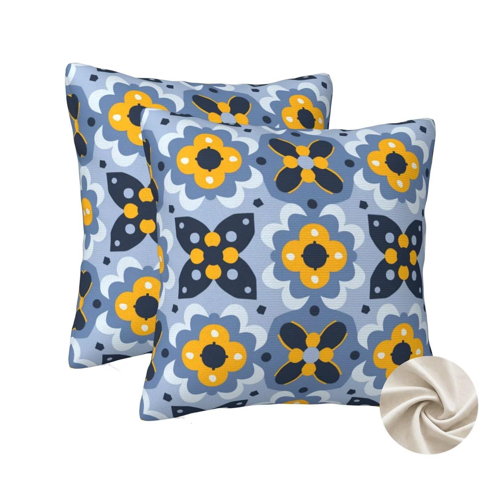Taies d'oreillers bleues 50x50 housse coussin fleurs decoration pour canape et lit deco