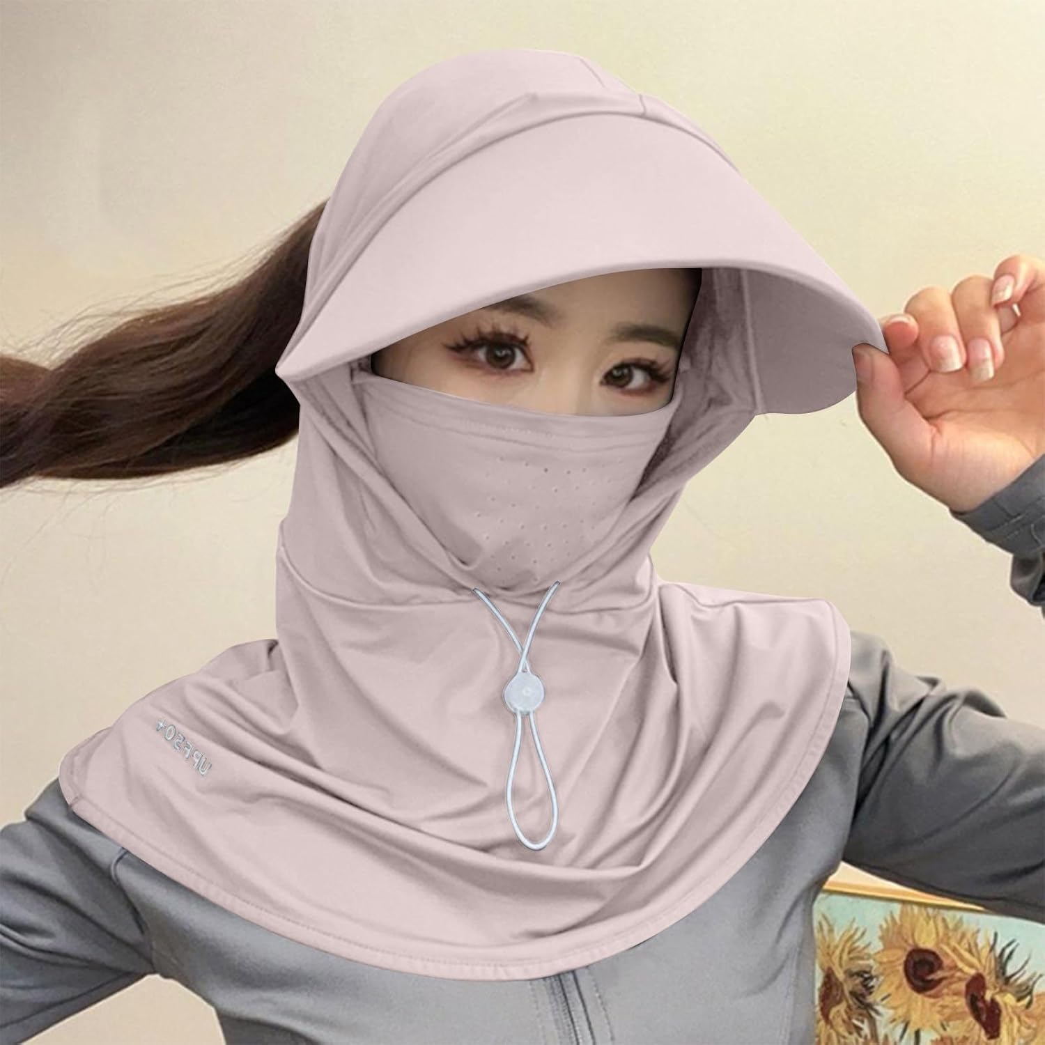 Womens Cooling Ice Silk Sun Hat Full Face Mask UV Protection Breathable Sunshade Hat for Summer Cycling Outdoor Sports